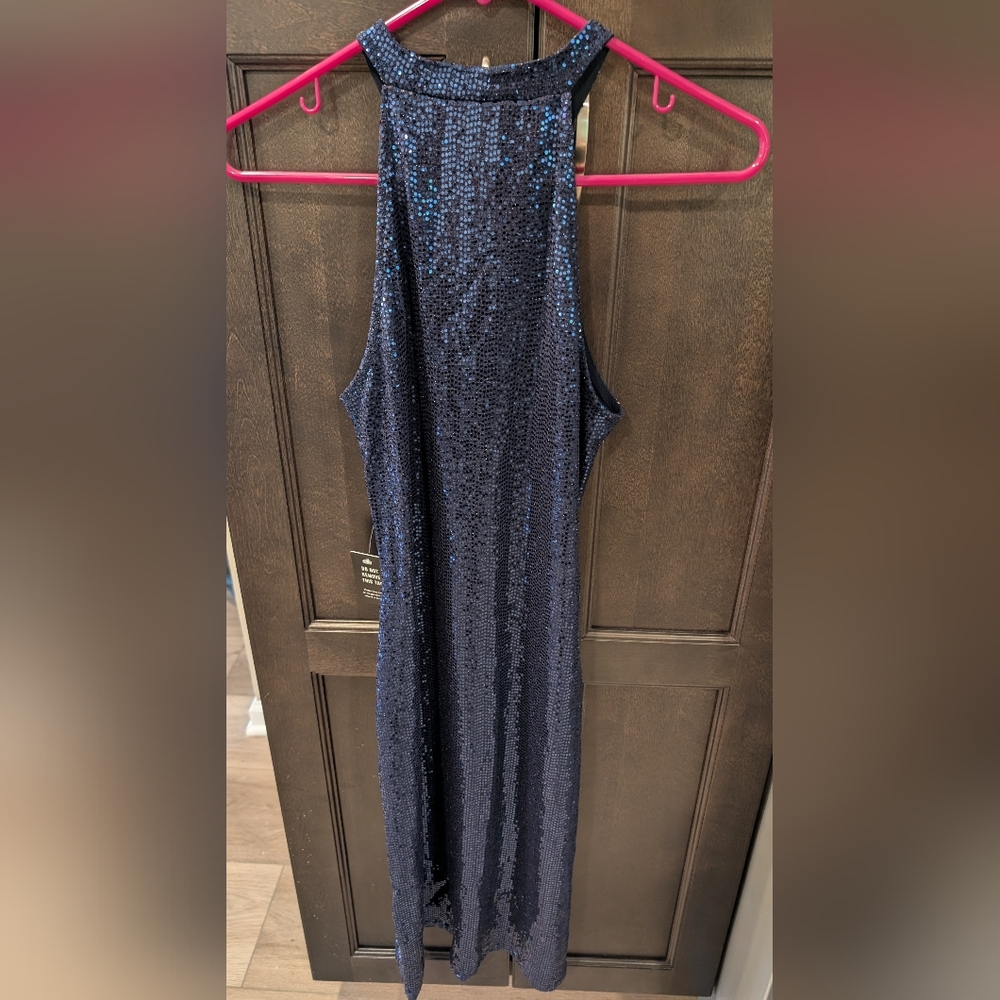 Express Sequin Halter Mini Dress, size small, Navy Blue